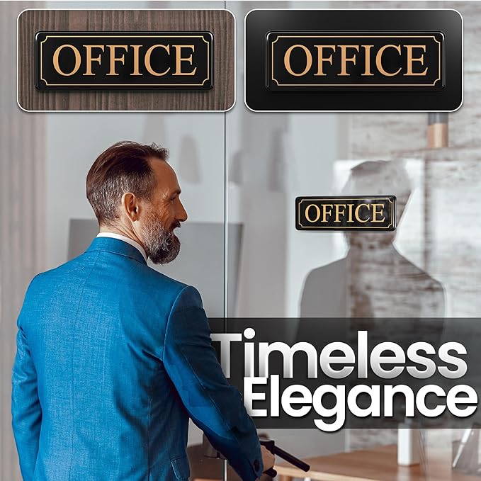 The Office Door Sign for Your Home and Business with Bigger Gold Letters - Bright Acrylic Self-Adhesive Sign 9×3 in with Double Sided 3M Tape - Quick and Easy Installation Without Any Tools