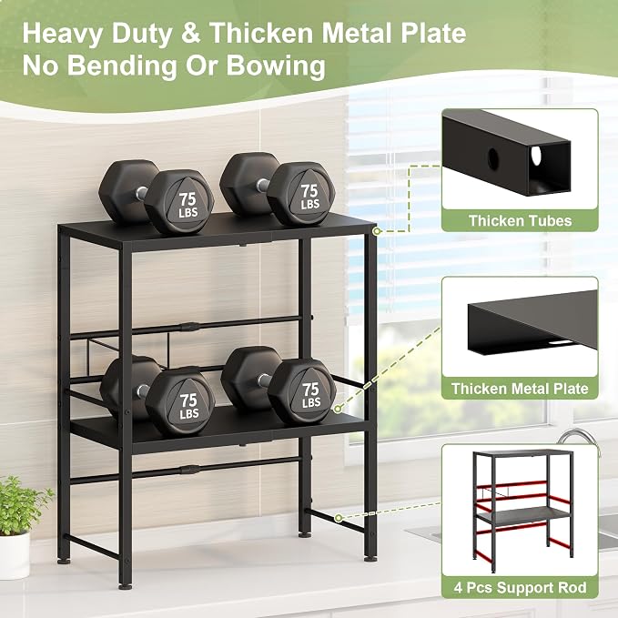 Expandable-Metal-Storage-Shelves-Organizer For Pantry Kitchen Garage, 2-Tier Heavy Duty Shelving Units and Storage For Small Appliance, Adjustable Standing Shelf Riser Rack For Closet Warehouse