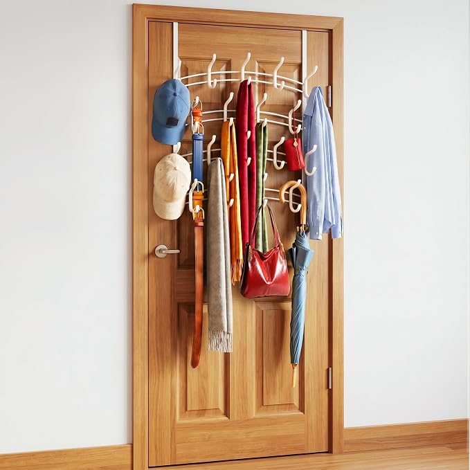 LYNK Professional® Home™ Over the Door Hooks - 36 Hook – Over the Door Coat Rack - Over the Door Hanger - Hanging Towels or Clothes - Bathroom, Bedroom, Laundry Room - Lifetime Ltd. Warranty, White