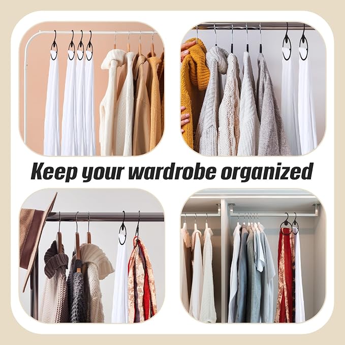 FoldTier 25 Pcs Scarf Hanger Plastic Holder Organizer Space Saving Scarf Organizer Clothes Hanger for Scarves Headscarves Clothing Sorting Storing (Black)