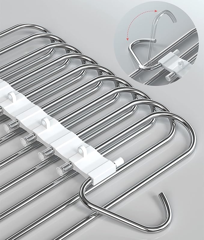 9 Layers Pants Hangers Space Saving Closet Organizer 2 Pack, Metal Space Saving Hangers Non-Slip Multi-Layer Multifunctional Rack Closet Organizers and Storage for Pants Skirts Jeans Trousers(White)