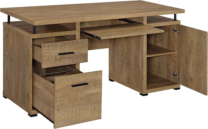 Coaster Home Furnishings - Tracy - Wood - 2-Drawer Computer Desk with Rectangular Design, Keyboard Tray, and Raised Top - Home Office - Mango - 800788