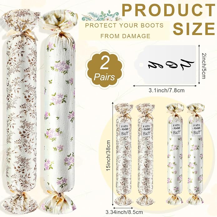 Maiteenly 2 Pairs Boot Shaper Stands with 8 Labels Cotton Tall Boot Inserts for Closet Organization