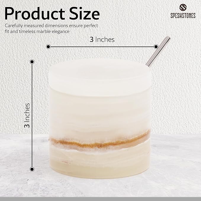 Marble Salt Cellar 3 Inch Cream Onyx Salt Containers for Countertop, Sugar Bowl With Lid, Salt Holder, Spice Jars, Salt Box for Seasoning Storage Container, Salt Dish for Kitchen Decor