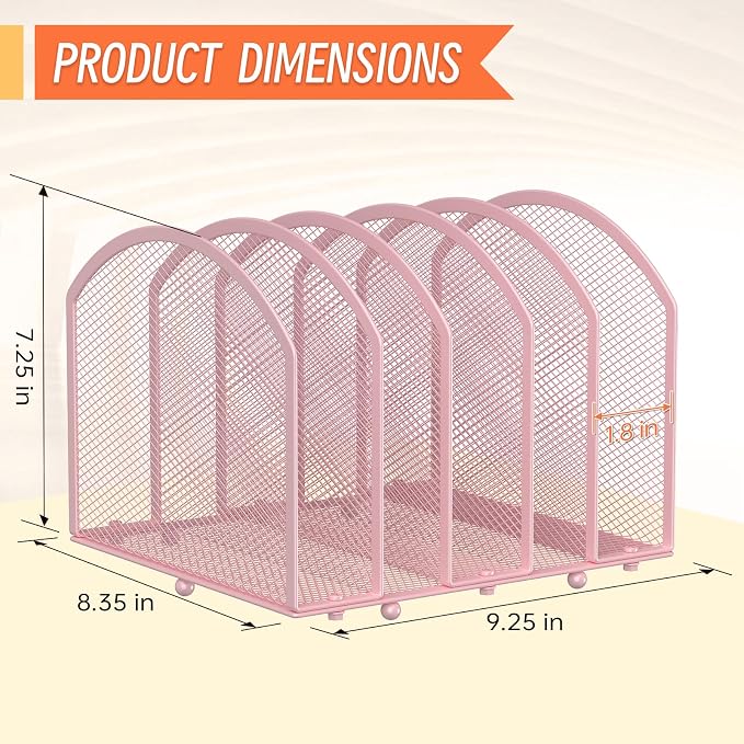 MINDEPOT Desk File Organizer 5 Sections Desktop Organizer File Sorter Office Organization File Folder Holder for Office School & Classroom (Pink, 5 Section - 1Pack)