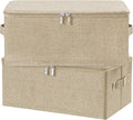 ANMINY 2PCS Storage Bins with Zipper Lids 13 Qt Lidded Fabric Storage Boxes Baskets Cubes with Handles Collapsible Washable Cotton Linen Closet Shelf Clothes Organizer Containers - Beige, Small