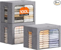 Lifewit Clothes Storage Bins with Metal Frame, Stackable Storage Box, Foldable Clothing Storage Bins with Lids, 100L Storage Bags Fabric Box Organizer with Clear Window＆ Zippers＆ Sturdy Handles 3 Pack