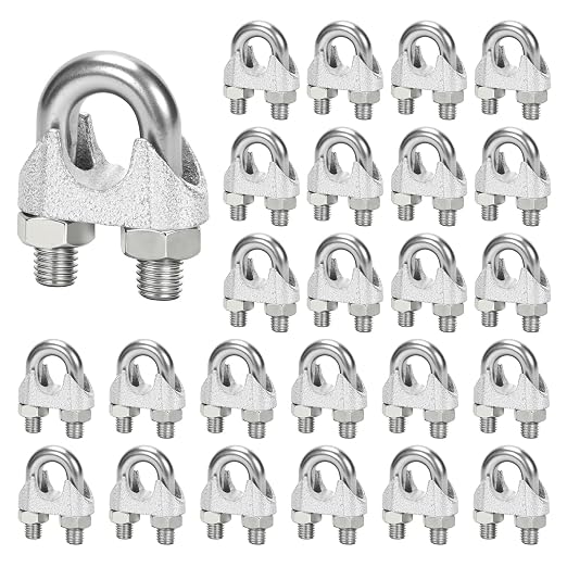 25 Pcs 5/8" M16 Wire Rope Clip Clamps Galvanized for Cable/Tent Rope | Galvanized iron, rust-proof, U-bolt & saddle, deep-thread, easy install, secures wire/rope for rigging/fences/guardrails