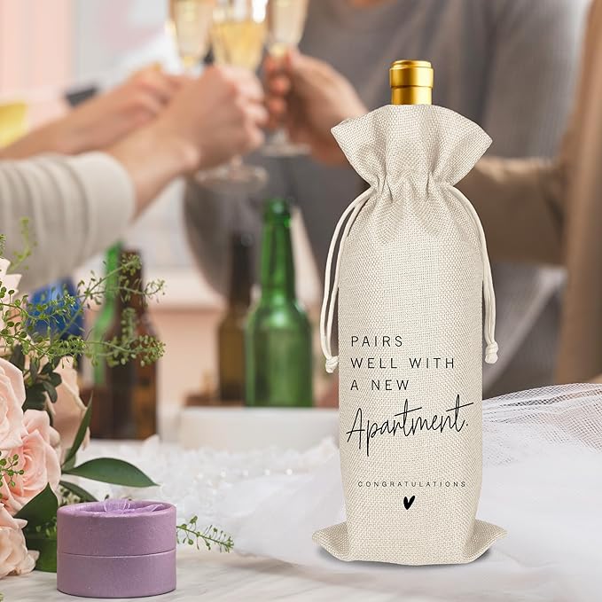 New Apartment Housewarming Gifts Pairs Well with a New Apartment Wine Gifts Bag First Home Gift Housewarming Party Decorations House Warming Gift for Women Men Couple Reusable Wine Wrap Bag (A21)