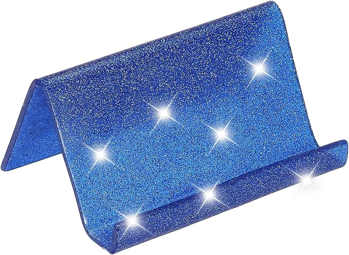 PATIKIL Business Card Holder for Desk, Acrylic Business Card Holders Shine Card Stand Organizer Cards Display for Office Exhibition, Blue
