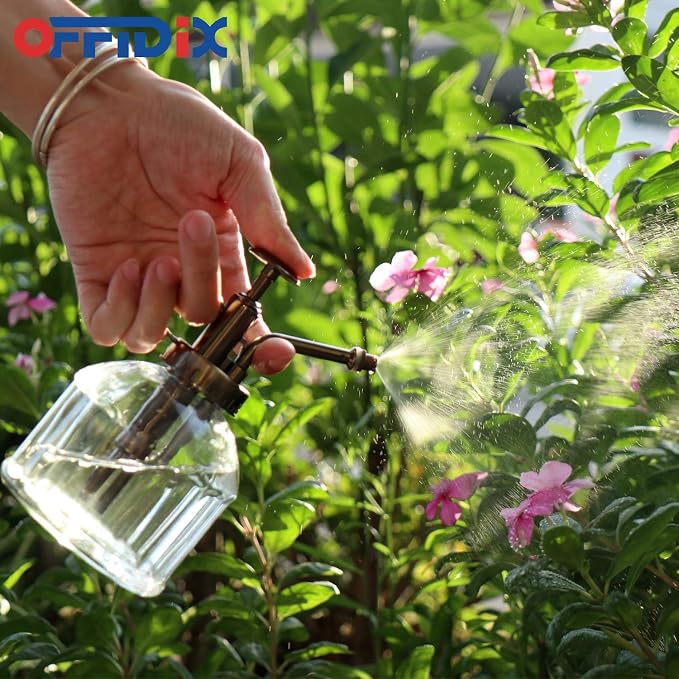 OFFIDIX Transparent Glass Watering Spray Bottle,Plant Mister with Plastic Bronze Plastic Top Pump, Glass Small Watering Can for Indoor Potted Plant, Outdoor Indoor Garden, Plants, Cleaning Solutions
