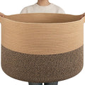 OIAHOMY 90L XXXLarge Blanket Basket for Living Room, 21.7" x 13.8" Woven Cotton Rope Laundry Basket for Organizing Pillows, Decorative Stuffed Animal Toy Storage for Nursery, Jute and Black
