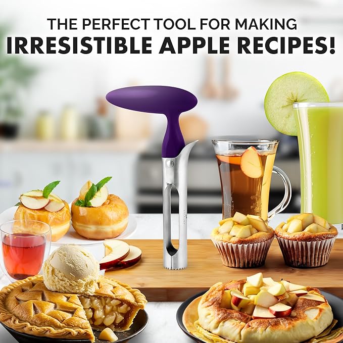 Zulay Kitchen Ultra Sharp Apple Corer Tool - Stainless Steel, Sharp & Serrated Blade Cores in Seconds - Easy to Use & Clean, Durable Apple Core Remover for Apples & Small Fruits - Purple