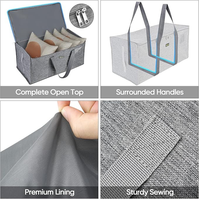 BALEINE Extra Large Storage Tote with Zippers & Carrying Handles, Heavy-Duty Oxford Fabric Moving Bags for Laundry, Space Saving, Storage, Winter Gray