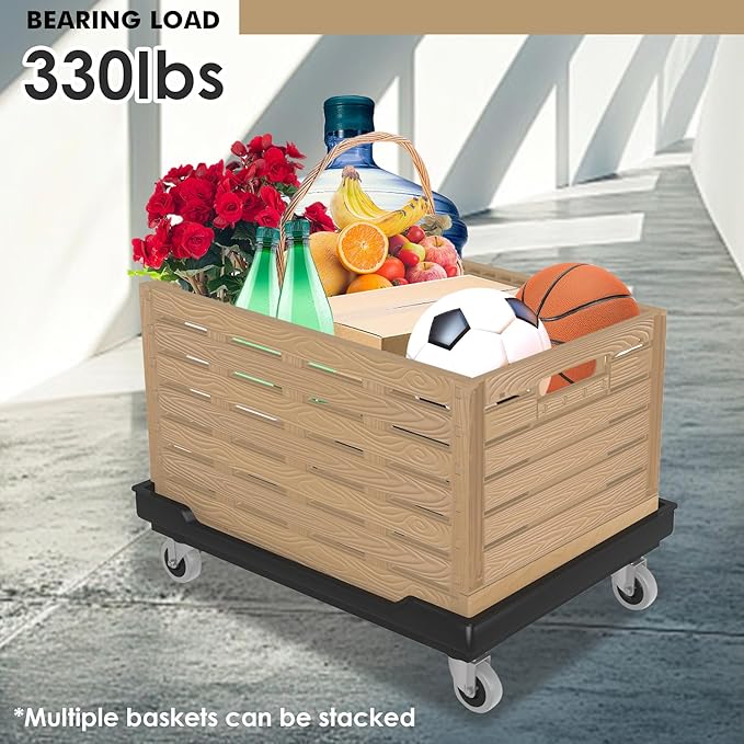 Moving Dolly with Collapsible Storage Bins, 25x18 Inches Furniture Movers Dollys, 330 Lbs Capacity Heavy Duty Platform Dolly 4 Wheels Rectangle Multifunctional Mover Carrier