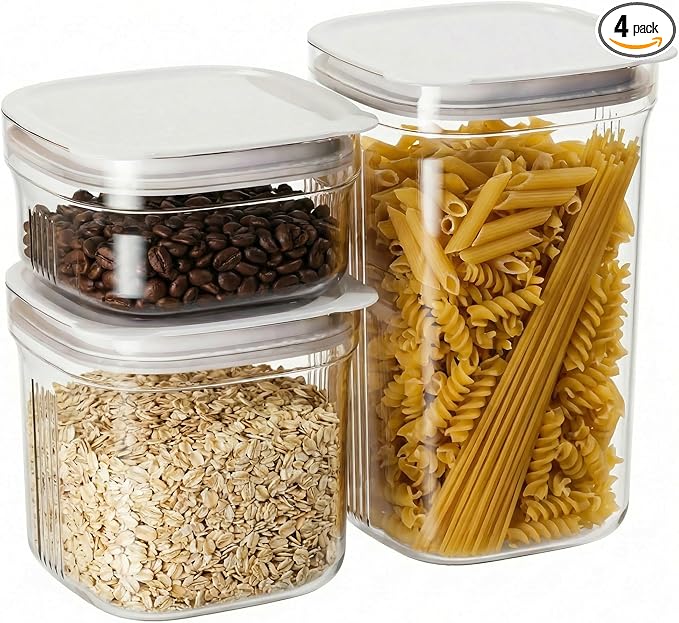 Airtight Food Storage Containers with Lids, 4 Pcs Set BPA Free Clear Kitchen Pantry Organization Canisters for Herbs, Coffee, Tea - Keeps Food Fresh & Dry (Transparent - 3pcs)