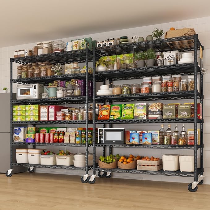 2Pack Wire Shelving 1500lbs 6 Tier Storage Shelves with Wheels NSF Certified Heavy Duty Steel Metal Shelf Adjustable Rolling Rack Kitchen Garage Closet Pantry Laundry 36" Wx16 Dx79 H