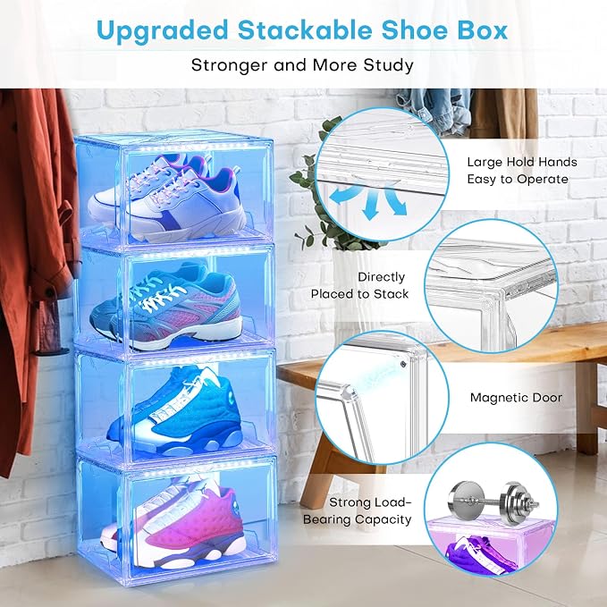 Oltraman LED Smart Shoe Boxes Display Case, Stackable Storage Organizers