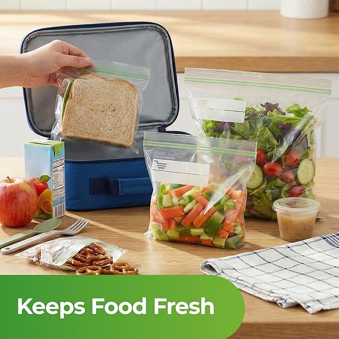 Baggies Variety Size Pack – 350 Count Food Storage Variety Pack with 50 Gallon Freezer Bags, 50 Quart Freezer Bags, 100 Sandwich Bags & 150 Snack Bags – Heavy Duty Resealable Freezer Storage Bags