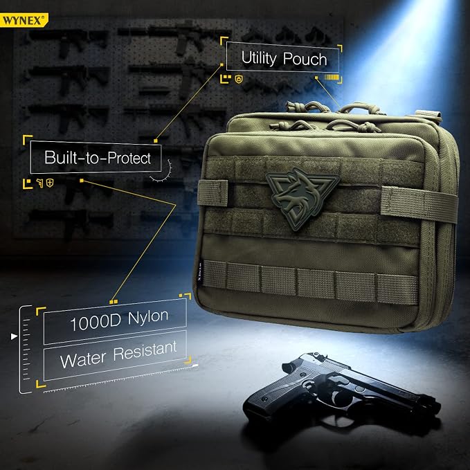 WYNEX Tactical Large Admin Molle Pouch of Double Layer Design EDC Organizer | Molle EDC EMT Utility Pouches with Map Sleeve Modular Tool Bag Large Capacity Flag Patch Included