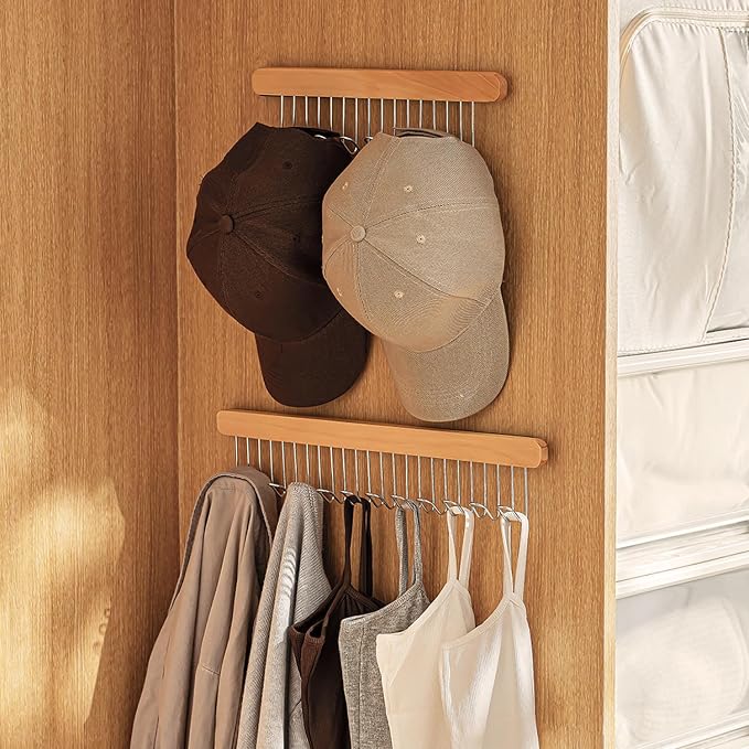 Pull Out Belt Rack for Closet, Sliding Hooks Hanger Rack for Bras Ties Tank Top Scarf Jewelry, Space Saving Organizr for Wardrobe Cabinet, Left Side 8 Hooks Rail, 2 Pcs