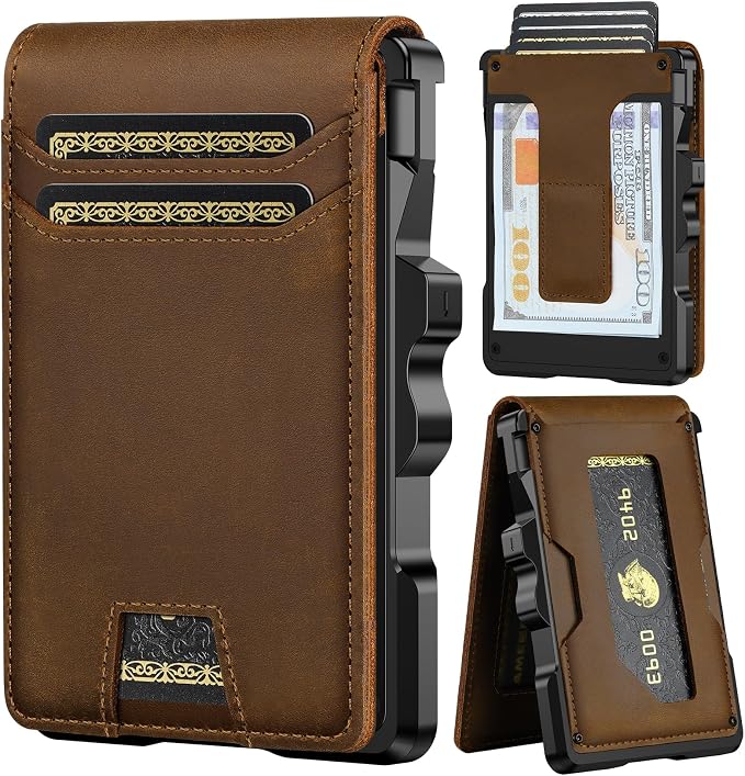 furid Genuine Leather Wallet for Men: Slim RFID Smart Minimalist Wallet | Credit Card Holder for Front Pocket wallet with Money Clip Full Grain - Gifts for Husband Father on Birthday Anniversary