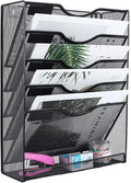 EasyPAG 5 Tier Wall File Holder Mesh Hanging Folder Organizer with Classify Label, Versatile Desk File Holder, Vertical Wall Mounted Mail Organizer for Office Home Cubicle, Black, Closed Sides