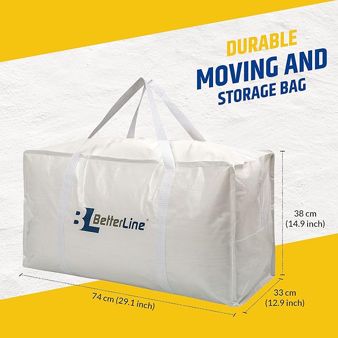 Heavy Duty Moving and Storage Bag - 29"x13"x15" Inches Tote with Reinforced Handles - Holds up to 65 lbs. - Tear and Water Resistant - Multi-Purpose and Foldable Double Zipper Polypropylene Bag