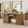 blini Large Farmhouse Executive Desk with Drawers，Wood Computer Desk，Embossed Texture Home Office Desk with File Cabinet Storage, Cable Management, Keyboard Tray，Working Table for Work Study Writing