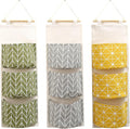3-Pack Wall Hanging Storage Bags – Over-the-Door Organizers with 3 Large Pockets (6.3" × 5.1"), Hanging Closet & Pantry Organizer for Bedroom, Bathroom, Dorm, and More (Set of 3 Colors)