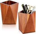Henoyso 2 Pcs Wood Pen Pencil Holder Geometric Pencil Cup Stand Makeup Organizer for Pen Holder Desk Home Office Adults (Acacia Wood)