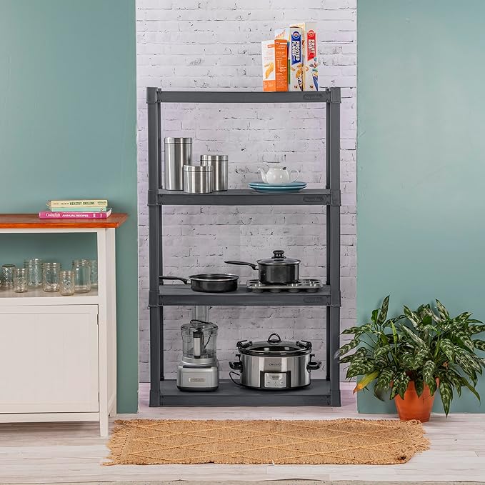 Sterilite 4 Shelf Unit, Heavy-Duty Shelving Storage and Utility Rack - Standing Plastic Organizer Shelves for Kitchen, Bathroom, and Garage | Plastic Shelves for Storage, Plastic Storage Shelf, Garage Shelving