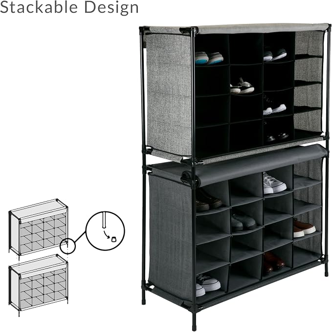 Simplify Shoe Cubby, 16 Compartment, Grey (23200-GREY)