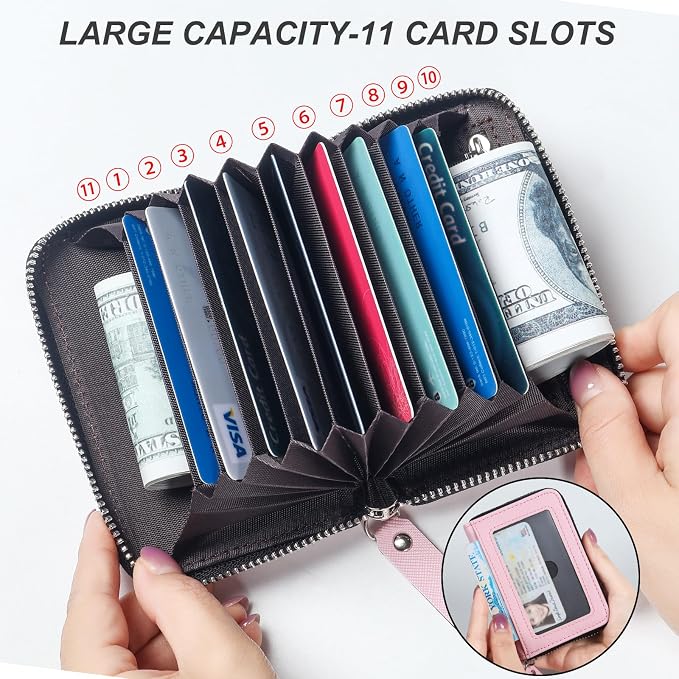 Credit Card Wallet, RFID Card Case Wallet, Zipper Card Cases Holder for Men Women, RFID Blocking, KeyChain Wallet, Compact Size Card Organizer Case for Women