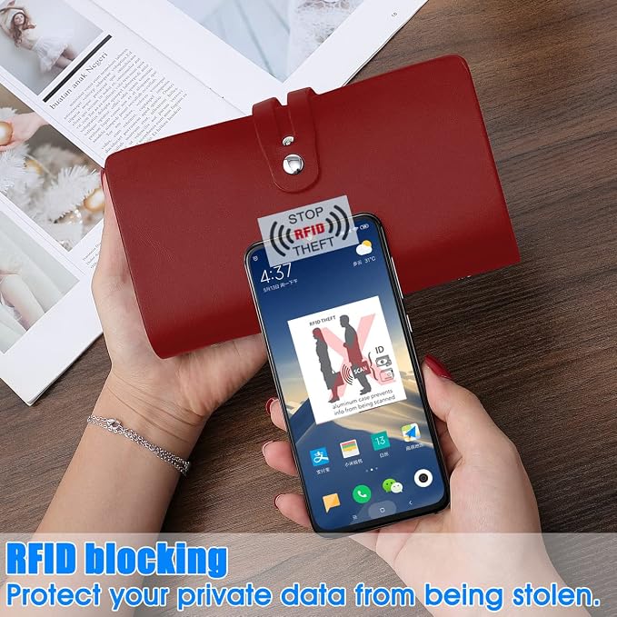 RFID Credit Card Holder, Leather Business Card Organizer with 96 Card Slots, Credit Card Case for Managing Your Different Cards and Important Documents to Prevent Loss or Damage (Dark Red)