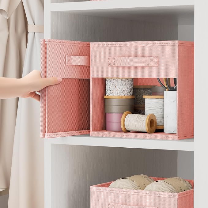 DIMJ Modern 6 Pack Foldable Storage Cubes with Window, 11x11 inch Plastic Closet Organizer Bins for Clothes, Toys, Books