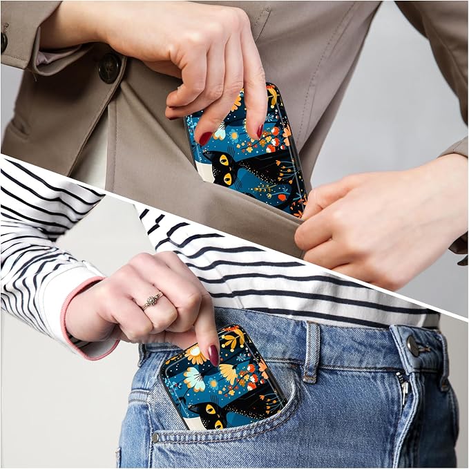 Credit Card Holder, Mini Aluminum Card Wallet RFID Blocking Slim Metal Hard Card Case for Women Men, Cute Cat