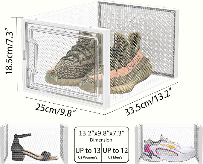 HOMIDEC Shoe Storage, 12 Pack Shoe Organizer for Closet, Shoe Boxes Clear Plastic Stackable Shoe Containers with Lids for Size 13