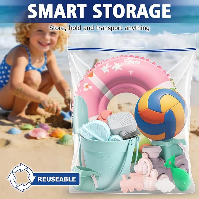 Jumbo Heavy Duty Plastic Storage Extra Large Bags, 25 Gallon 3.5 Mil Thick Clear Zipper Bags with Handles for Home, Travel and Moving 35" x 24", 10 packs