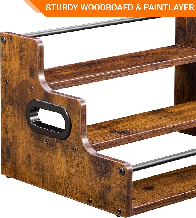 YQBRAO Liquor Bottle Display Shelf, 3-Tier Bar Shelves for Liquor Whiskey, Spirits, Coffee Syrup Rack Organizer with Handles & Metal Guardrail, Bar Bottle Stand for Home, Kitchen, Cafe