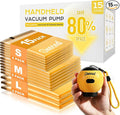 Travel Vacuum Bags with Pump, 15 Pack Vacuum Storage Bags for Clothing, Brushless Motor Type-C Rechargeable Pump, Compression Packing Bags for Travel, Suitcase, Closet and Home Storage, Yellow