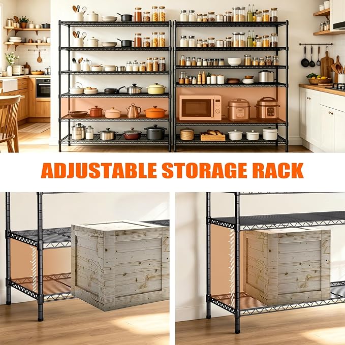 AIRAJ 46”W Storage Shelves with Wheels,6 Tier Wire Shelving,3600 LBS Metal Shelving Adjustable Layer Height,Garage Shelving Units for Kitchen,Pantry and Warehouse,Rolling Wire Rack,46”W×18”D×80”H