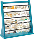 Poyilooo Earring Organizer Stand, Rustic Wood Earring Holder Rack, 5 Layer Jewelry Holder Organizer with 270 Earring Tree Holes Display for Stud Earings & Hoop Earrings, Gifts for Women (Teal)