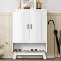 Shoe Cabinet Storage for Entryway, 5 Tier Fluted Shoe Storage Cabinet with Wooden Legs, Narrow Hidden Shoe Organizer with Adjustable Shelves, Freestanding Shoe Rack for Entryway, Hallway, White