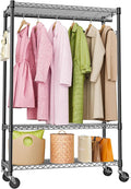 M MZG Heavy Duty Rolling Garment Rack 3 Tiers Adjustable Wire Shelving Clothes Rack with 1 Rods and Side Hooks,Storage Closet Clothing Rack with Wheels Black 15.7" D x 45.3" W x 75.6" H