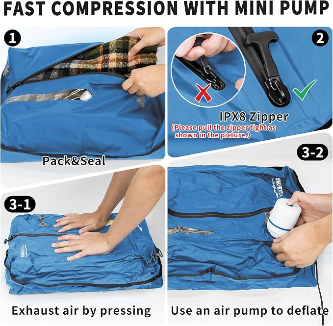 EULANT Travel Vacuum Bags,IPX8 Waterproof Vacuum Compression Bag | Vacuum Bags for Travel Carry-On Suitcase & Travel Backpack,Space Saver Bags Packing Organizers