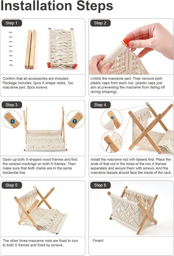 Mkono Macrame Magazine Holder, Boho Woven Book Rack Basket, 14" L x 10" W | Boho Decor, Mail Paper Vinyl Storage, Living Room Bedroom Bathroom Nursery Dorm Office, Handwoven,Space-Saving, Ivory
