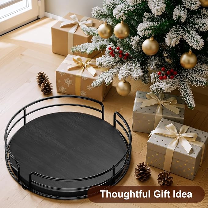 Optish 9" Lazy Susan Turntable for Table Top, Wooden Lazy Susan Organizer for Cabinet, Kitchen, Countertop, Pantry, Spice Organizer, Bathroom, Vanity, Table Deco, Black, Non-Slip Bottom