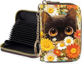 Credit Card Holder for Women,Small Rfid Wallet with Keychain Zipper,Cute PU Leather Card Case Wallet，Accordion Credit Card Wallets Gift,Flowers and Cats C
