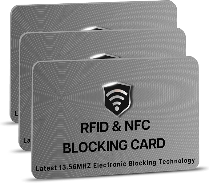 SaiTech IT 3 Pack RFID Blocking Card for Credit Debit ID Card, Grey | Slim Anti-Theft Contactless NFC RFID Blocker Protector, Easily Fit into Wallet and Purse, for Men & Women